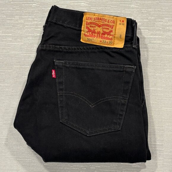 Levis 501 Jeans Black Mens 33 x 30 Button Fly Black 100% Cotton Denim Straight - Picture 6 of 14